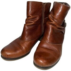 Naturalizer Ruby Ankle Boots Brown Leather Round‎ Toe Zip Block Heel Size 8.5M